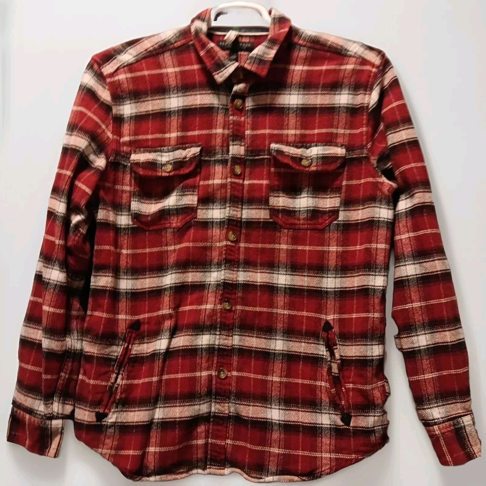 Vtg 90's Thick Lined Flannel Work Shirt Mens M Elbow Patch Red Plaid Outdoor
